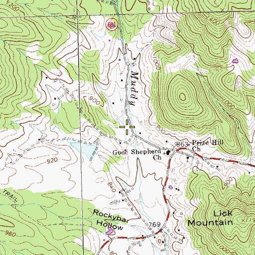 Topographic Map of Kids Run Church (historical), VA