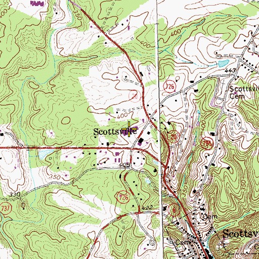 Topographic Map of Scottsville Shopping Center, VA