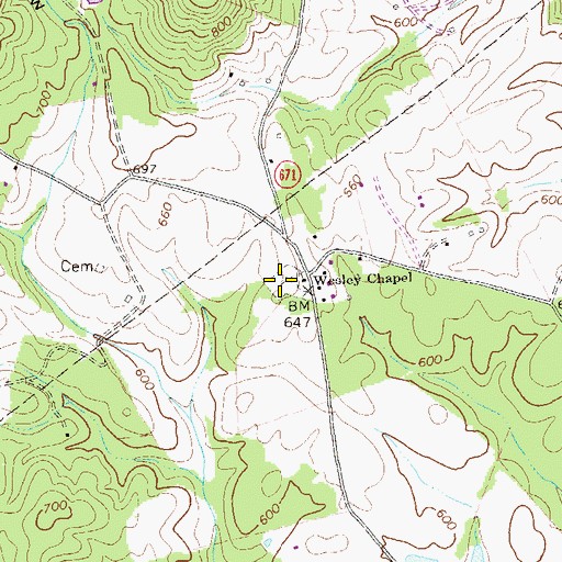 Topographic Map of Wesley Cemetery, VA