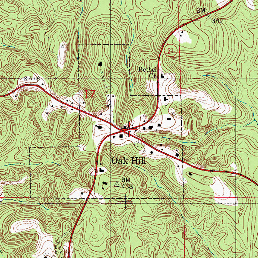 Topographic Map of Oak Hill Post Office, AL