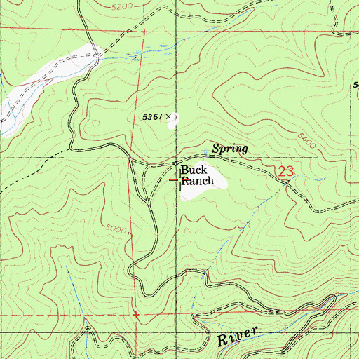 Topographic Map of Buck Ranch, CA
