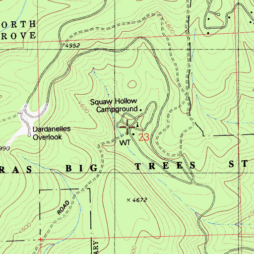 Topographic Map of Squaw Hollow Campground, CA