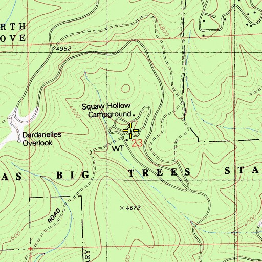 Topographic Map of Squaw Hollow Campground, CA