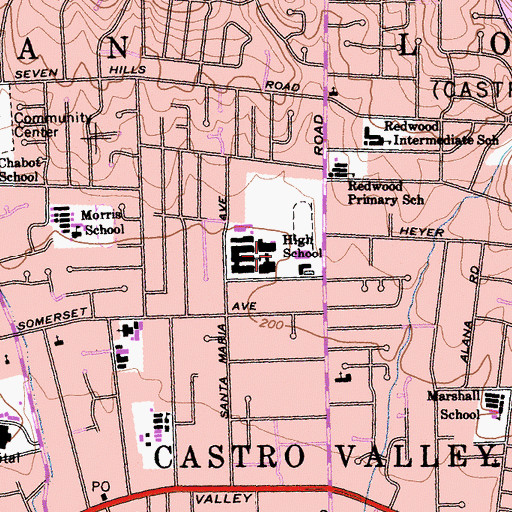 Topographic Map of Castro Valley High School, CA