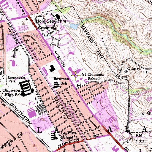 Topographic Map of Moreau Catholic High School, CA