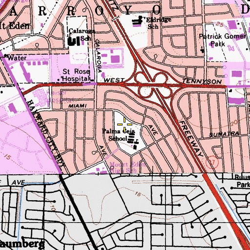 Topographic Map of Palma Ceia Park, CA