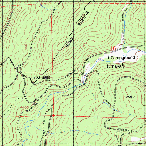 Topographic Map of Beaver Creek Camp (historical), CA