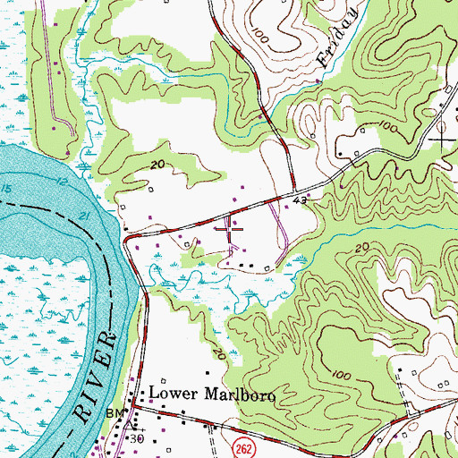 Topographic Map of Lower Marlboro Towne, MD