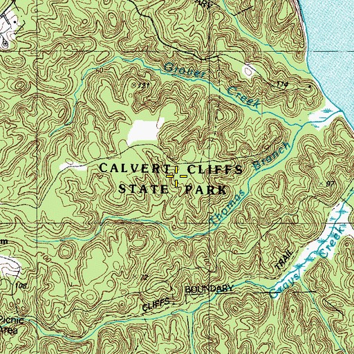 Topographic Map of Calvert Cliffs State Park, MD
