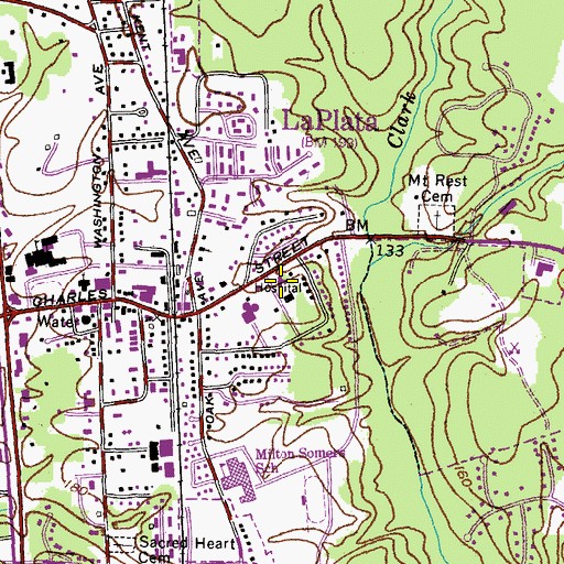 Topographic Map of Charles County Public Library - La Plata Branch, MD