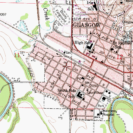 Topographic Map of Central Hospital (historical), MT