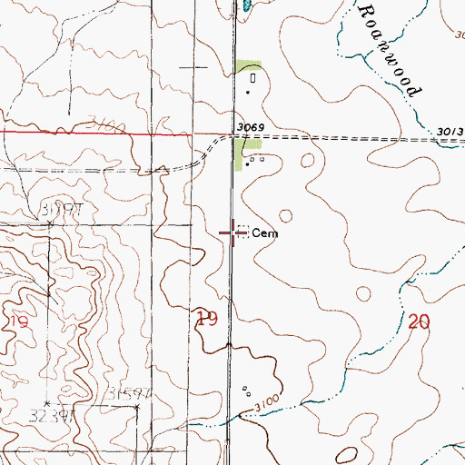 Topographic Map of Roanwood Cemetery, MT