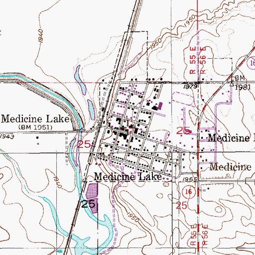 Topographic Map of Medicine Lake Post Office, MT