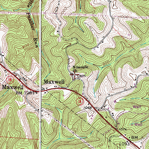 Topographic Map of Nine Mile Cemetery, WV