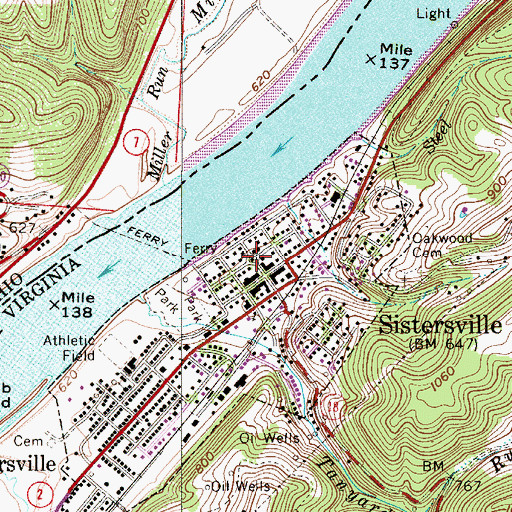 Topographic Map of Sistersville City Hall, WV