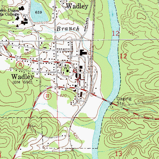Topographic Map of Wadley Post Office, AL