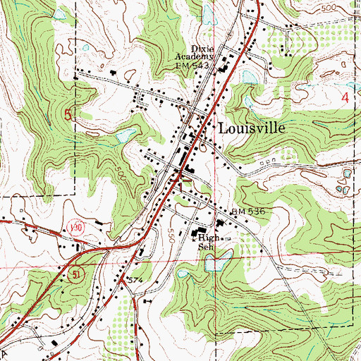 Topographic Map of Louisville Post Office, AL