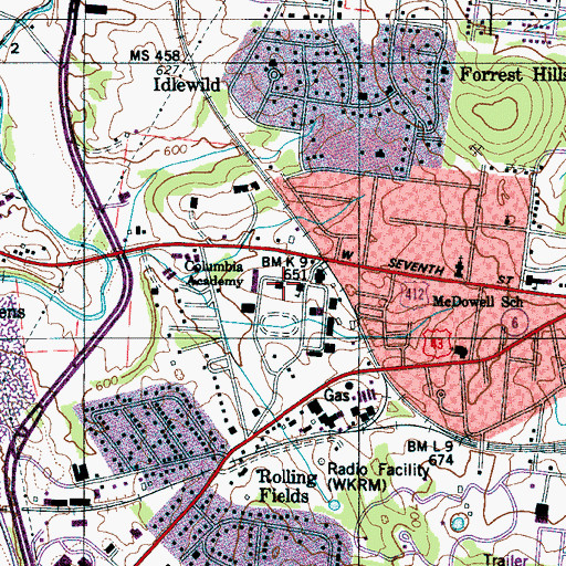 Topographic Map of Columbia Arsenal (historical), TN