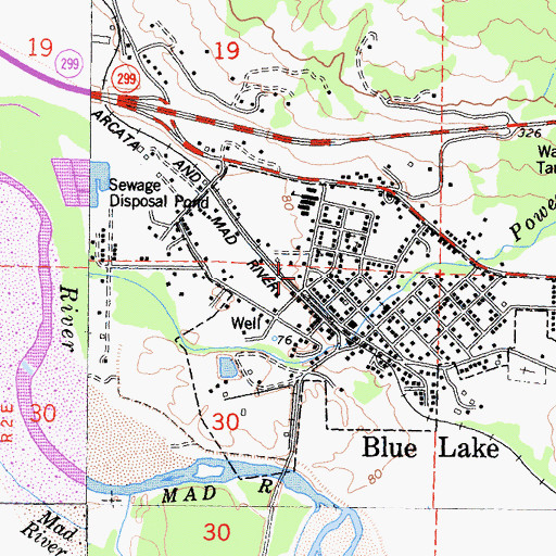 Topographic Map of Blue Lake City Hall, CA
