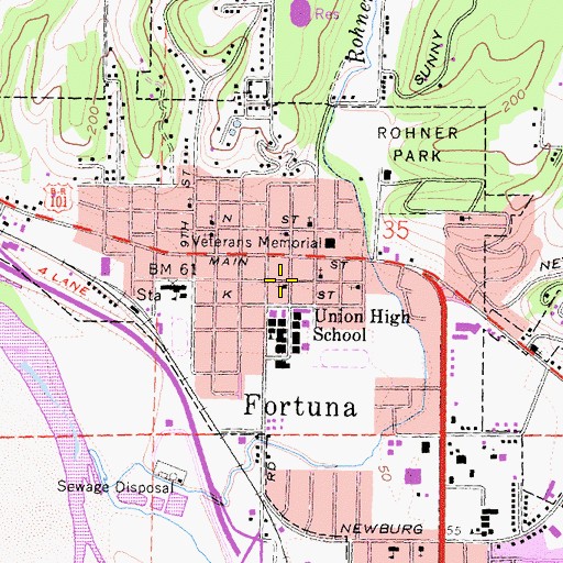 Topographic Map of Fortuna Missionary Baptist Church, CA