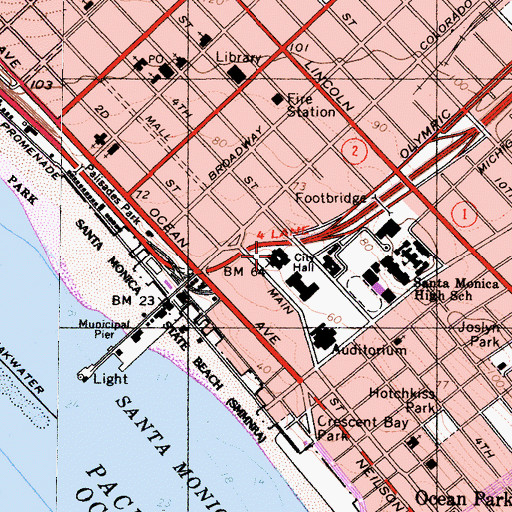 Topographic Map of Santa Monica City Hall, CA