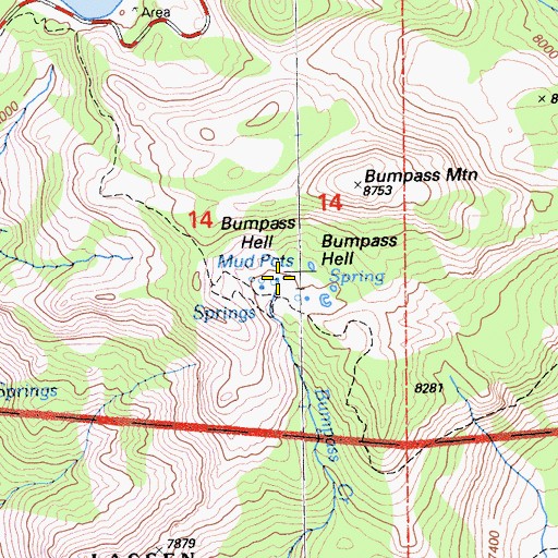 Topographic Map of Bumpass Hot Springs, CA