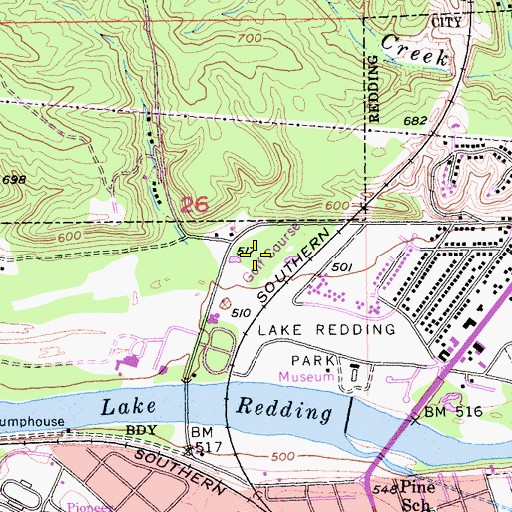 Topographic Map of Lake Redding Golf Course, CA