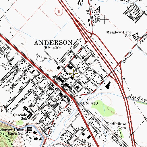 Topographic Map of Anderson Post Office, CA