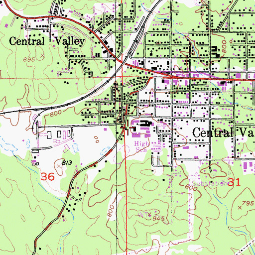 Topographic Map of Central Valley High School, CA