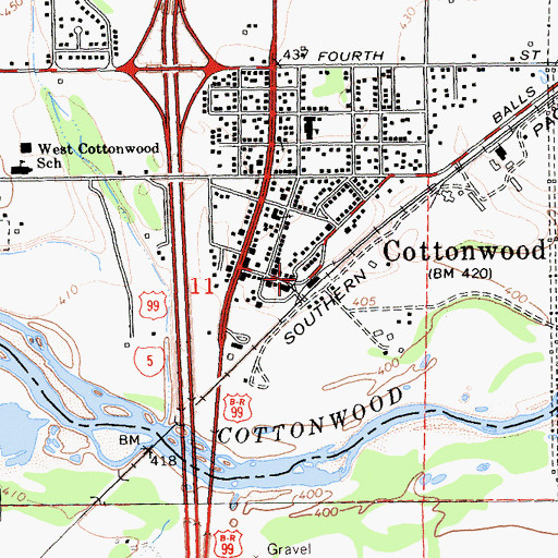 Topographic Map of Cottonwood Post Office, CA