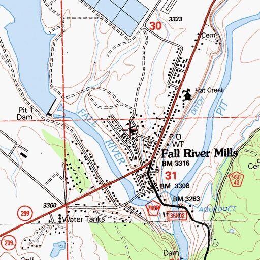 Topographic Map of Fall River Elementary School, CA