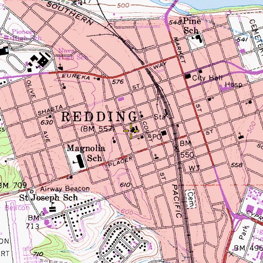Topographic Map of Shasta County Courthouse, CA