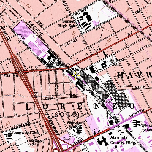 Topographic Map of Haywards Station, CA