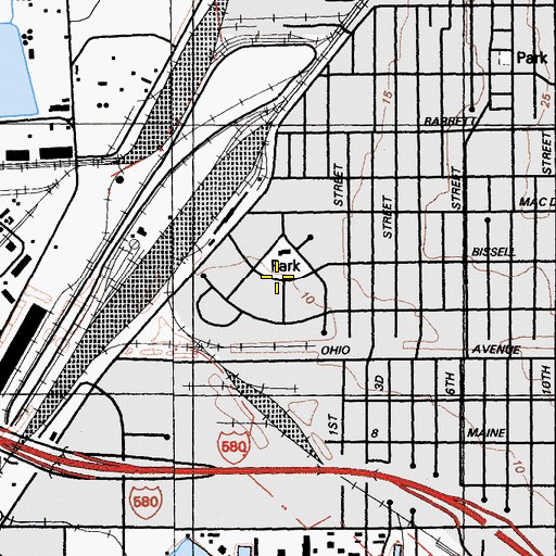 Topographic Map of Atchison Village, CA