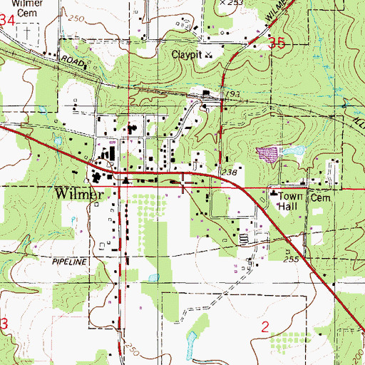 Topographic Map of Wilmer Post Office, AL