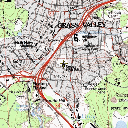 Topographic Map of Sierra Mountain High School, CA