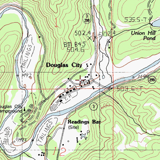 Topographic Map of Douglas City Post Office, CA