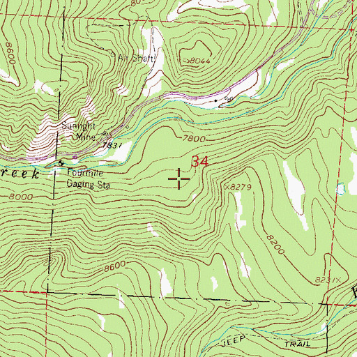 Topographic Map of Four Mile Mine, CO