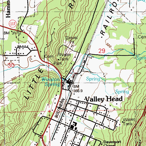 Topographic Map of Valley Head Post Office, AL