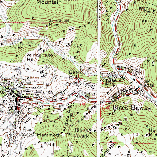 Topographic Map of Bates Mine, CO