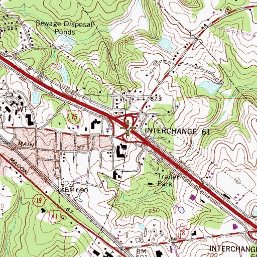 Topographic Map of Exit 61, GA