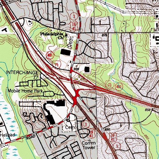Topographic Map of Exit 77, GA