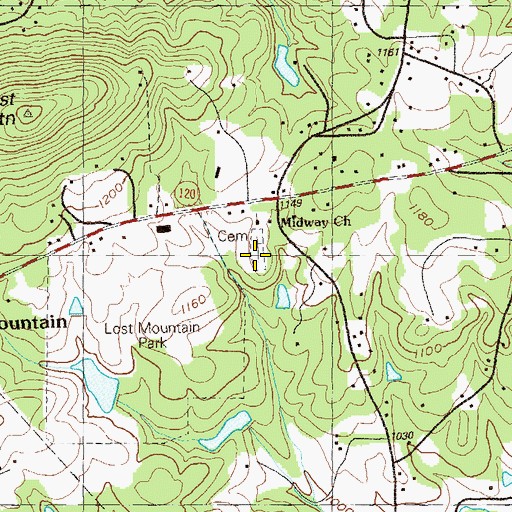 Topographic Map of Midway Cemetery, GA