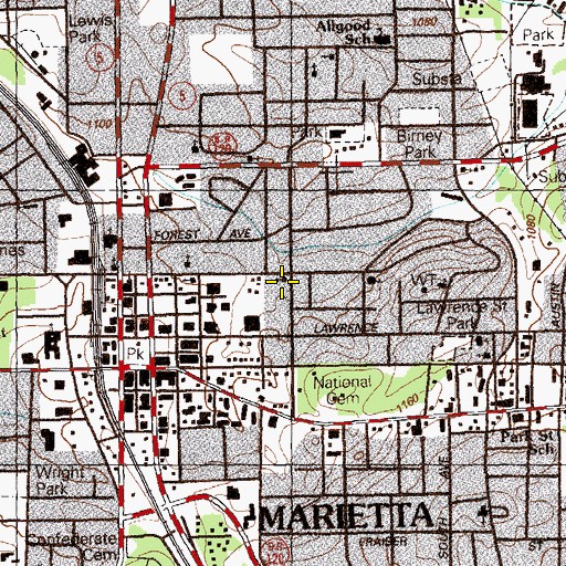 Topographic Map of Cole Street Baptist Church, GA