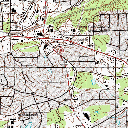 Topographic Map of Cox-Morrow-Mitchell Cemetery, GA