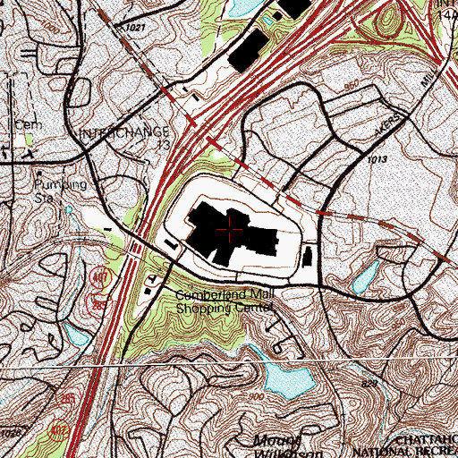 Topographic Map of Cumberland Mall Shopping Center, GA