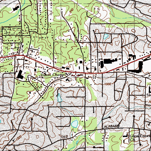 Topographic Map of Davis Chapel Cemetery, GA