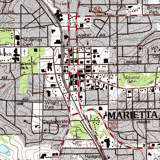 Topographic Map of First United Methodist Church, GA