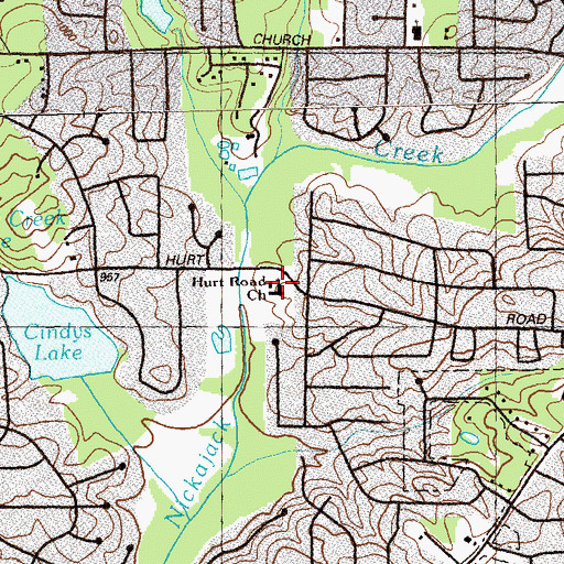 Topographic Map of Hurt Road Church, GA