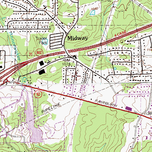 Topographic Map of Sunset Hill, GA